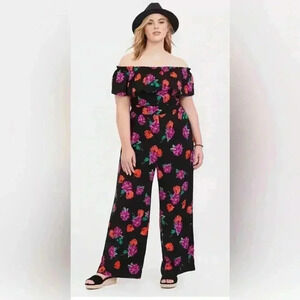 Torrid Black Floral Off-Shoulder Jumpsuit
